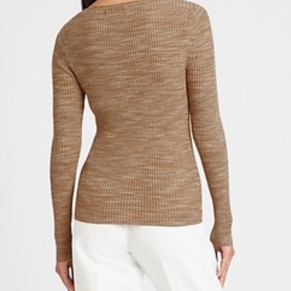 Banana Republic Space Dye Scoop Neck Sweater XL Tan Ribbed Knit Top - Picture 2 of 4